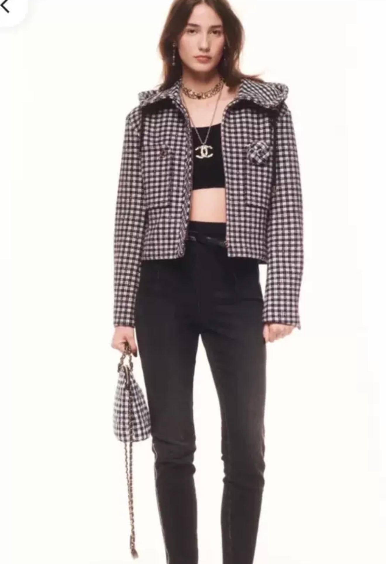 Chanel 24B Black, Ecru & Red Stretch wool tweed jacket