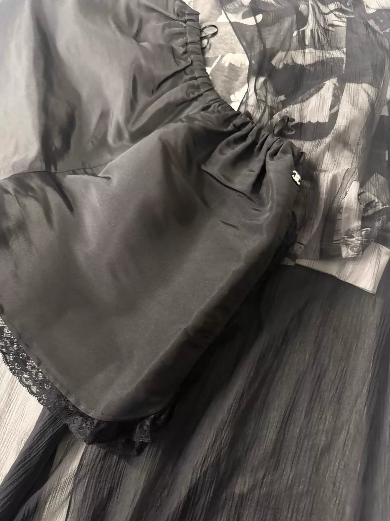 Chanel 23S black Cape with top and shorts