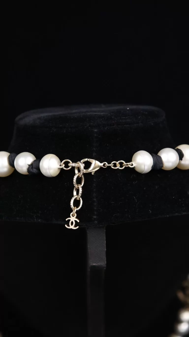 Chanel Black Knotted Pearl Long Necklace/Sweater Chain