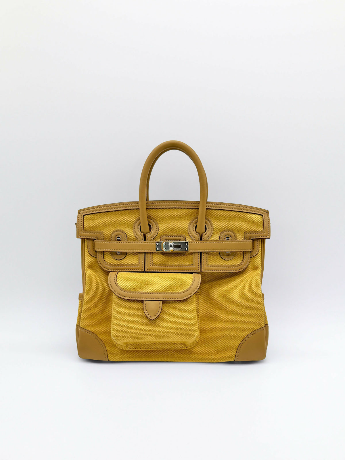 Hermès Birkin 25 Cargo Paille / Biscuit Toile Goeland / Swift Leather Gold Hardware