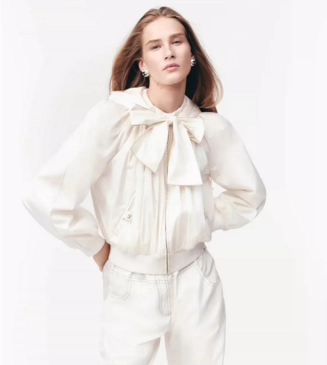 Chanel 25M coco beach white silk taffeta butterfly hooded