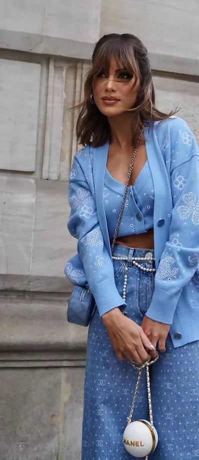 Chanel 23P blue cashmere knit cardigan