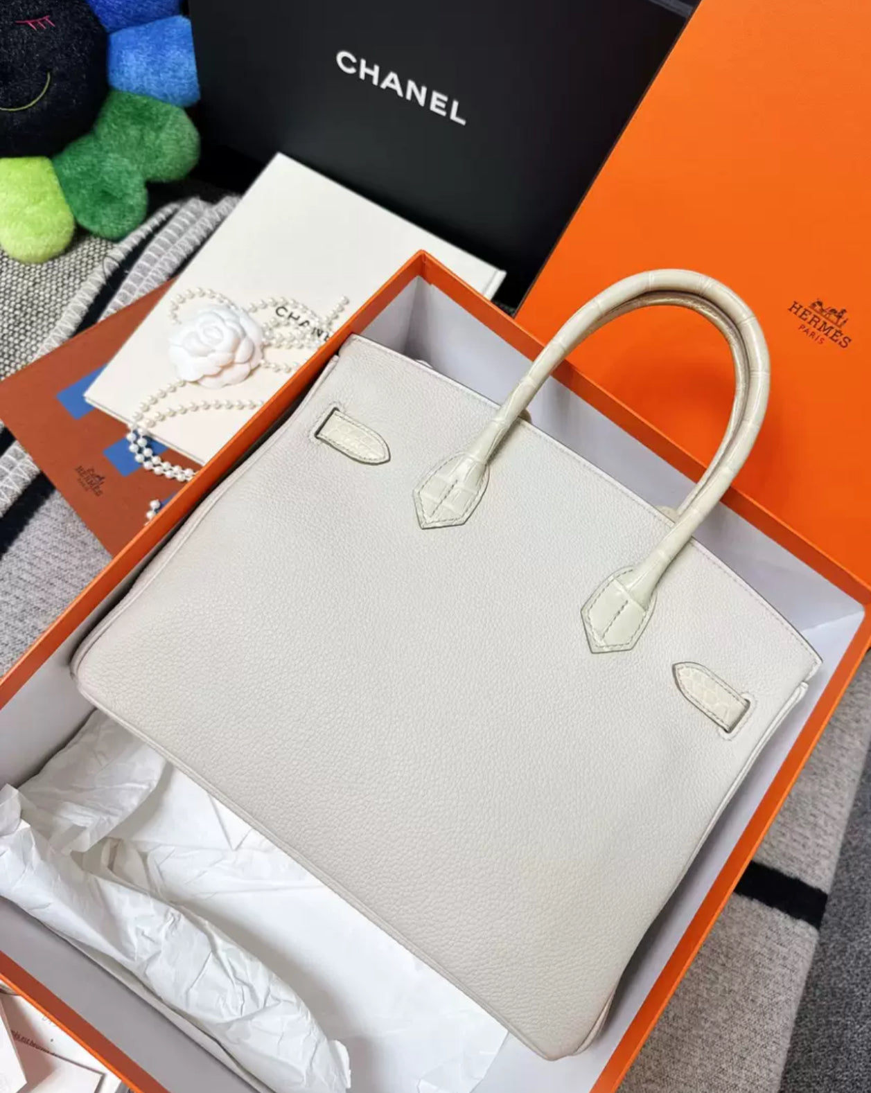 Hermes Birkin Touch 30 Beton Togo leather/Matt alligator crocodile leather Palladium hardware
