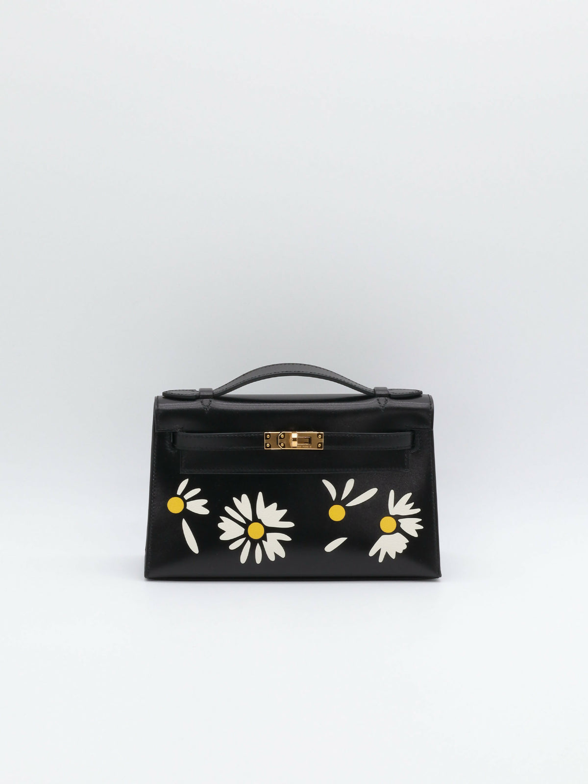 Hermès Kelly Pochette Marqueterie Noir / Blanc / Jaune de Naples Box Leather Gold Hardware