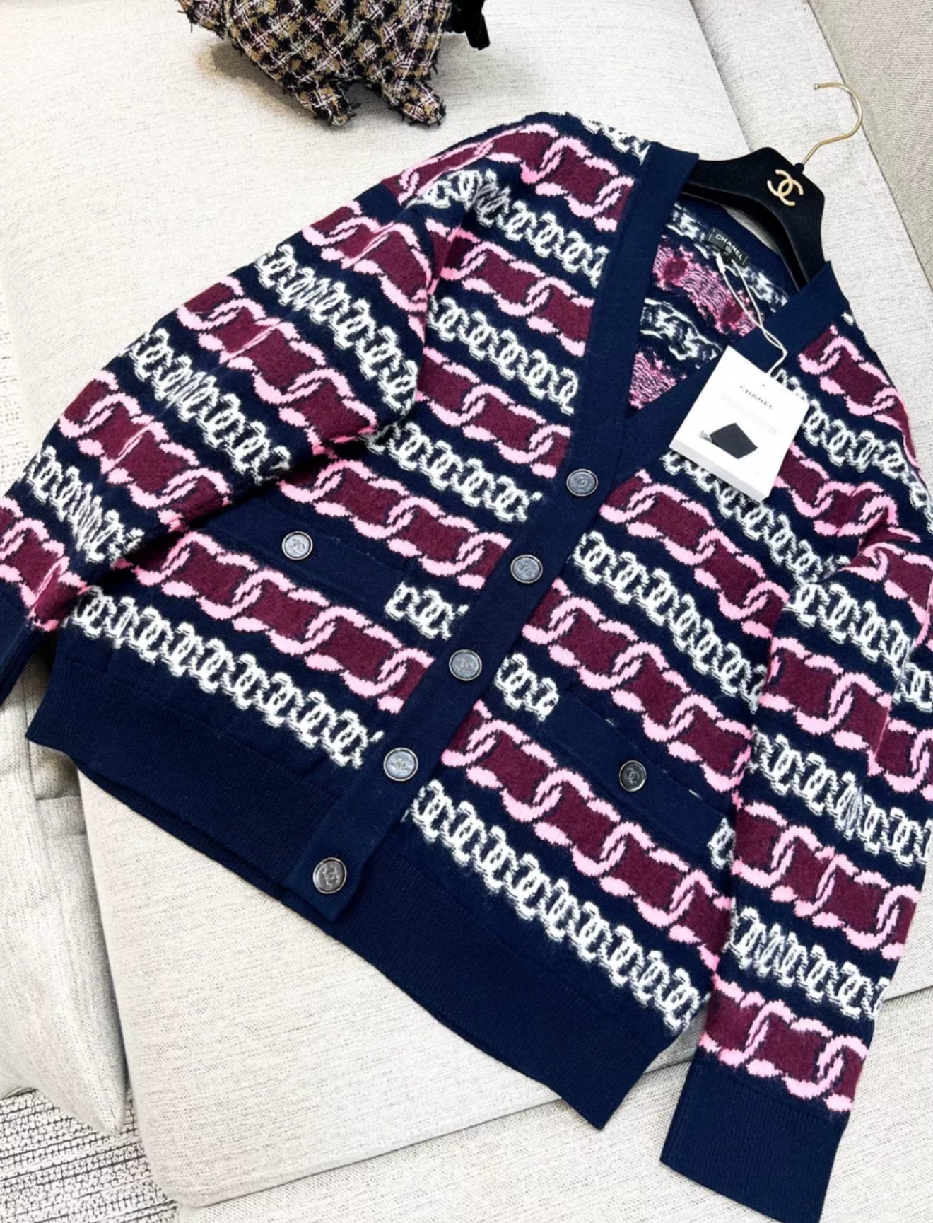 Chanel 23B Navy blue & Burgundy Cardigan – Wararni.com