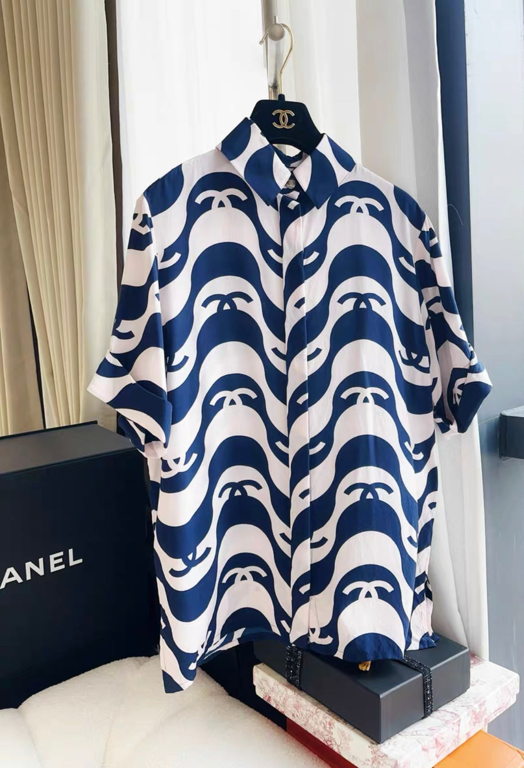 chanel dress shirt Chanel 24M Coco beach pink and white shirt Dress