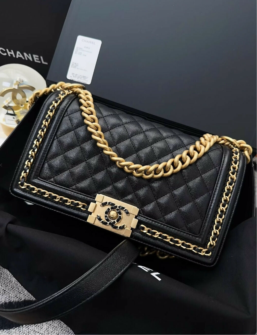 Chanel 23p limited edition Black leather and gold hardware & chain