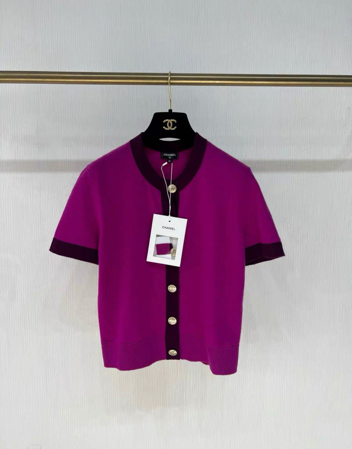 Chanel purple Gold Button Cashmere Cardigan size 36 – Wararni.com