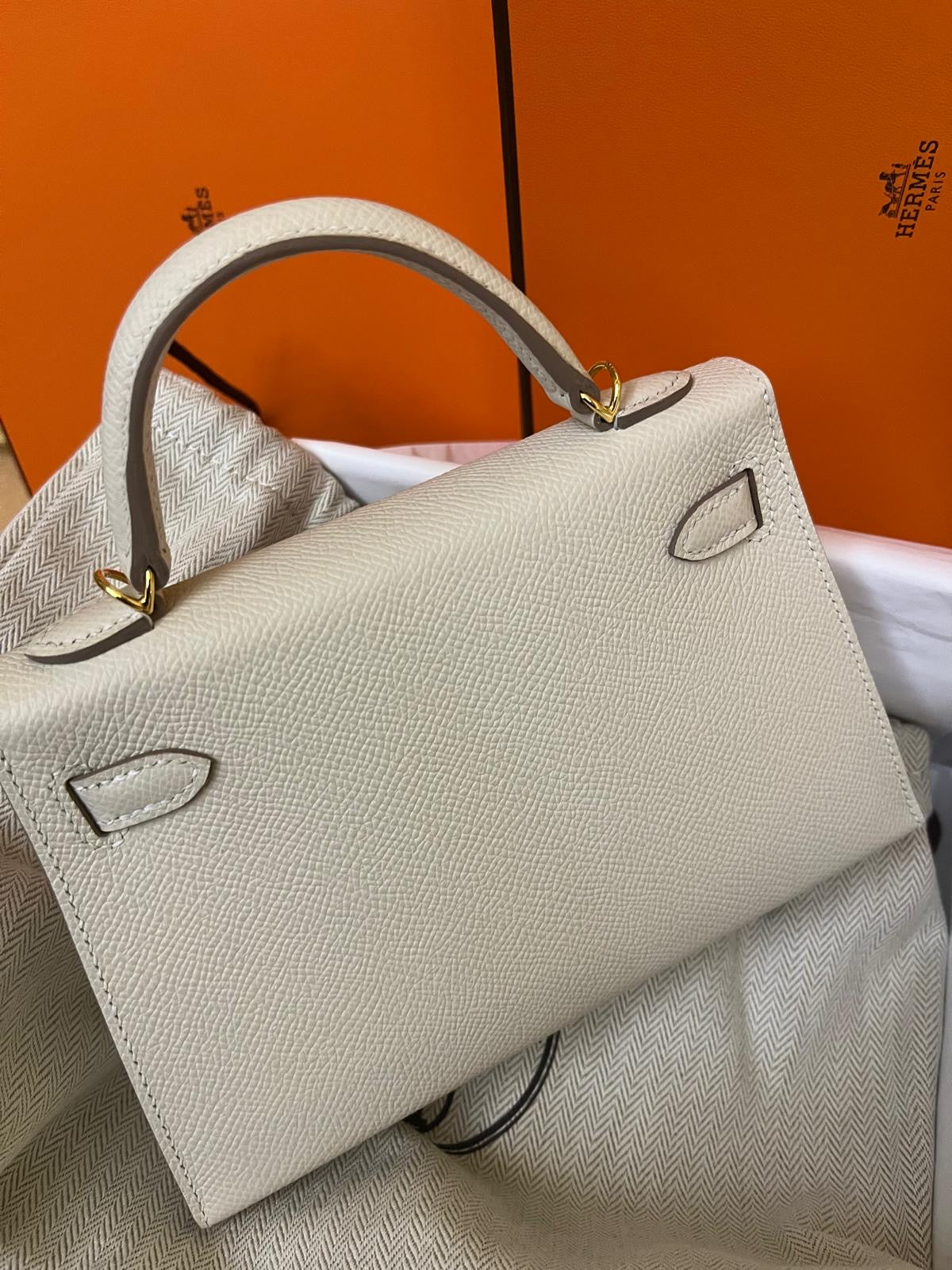 Hermes Mini Kelly Sellier Craie Epsom leather Gold hardware