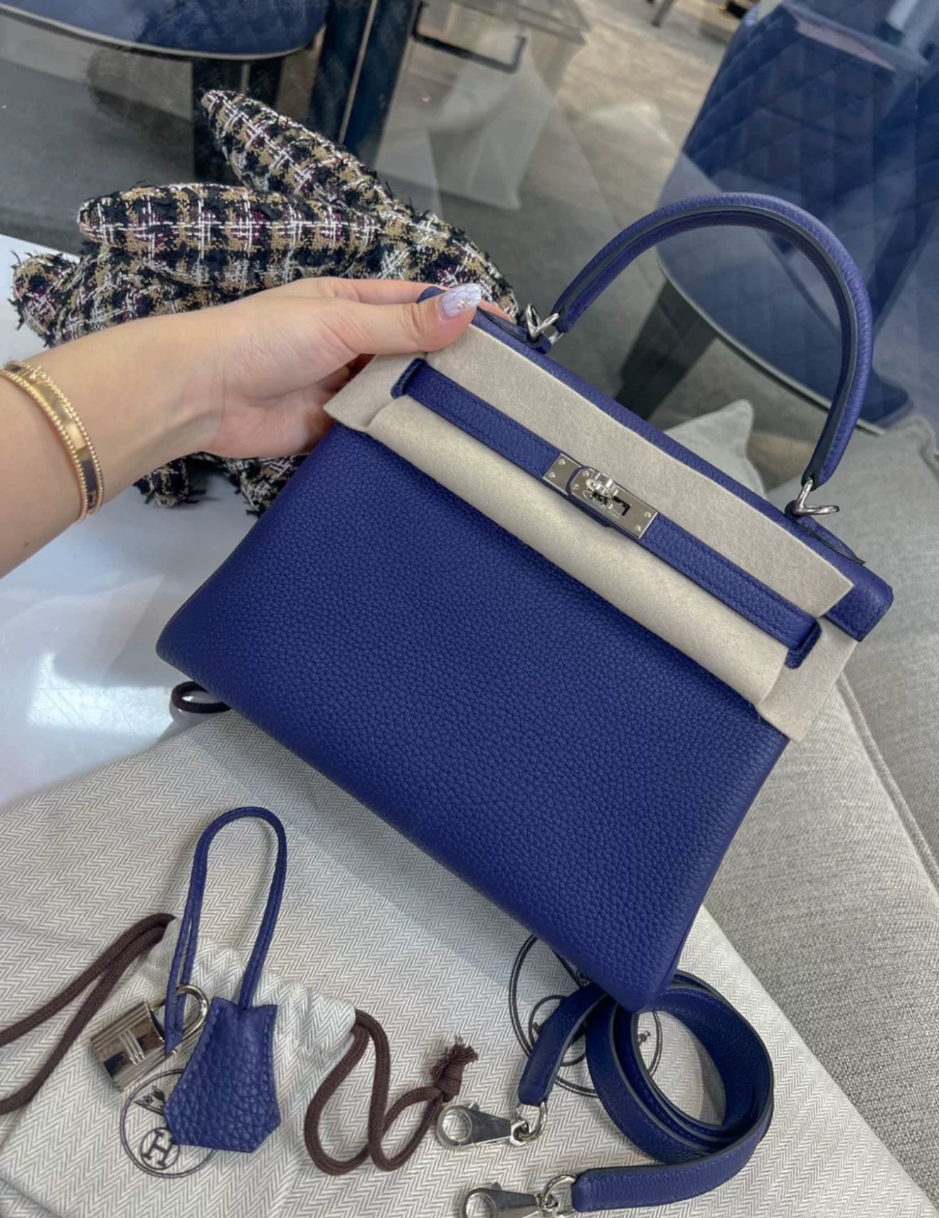 Hermes Kelly 25 Blue Navy Togo Leather Palladium Hardware