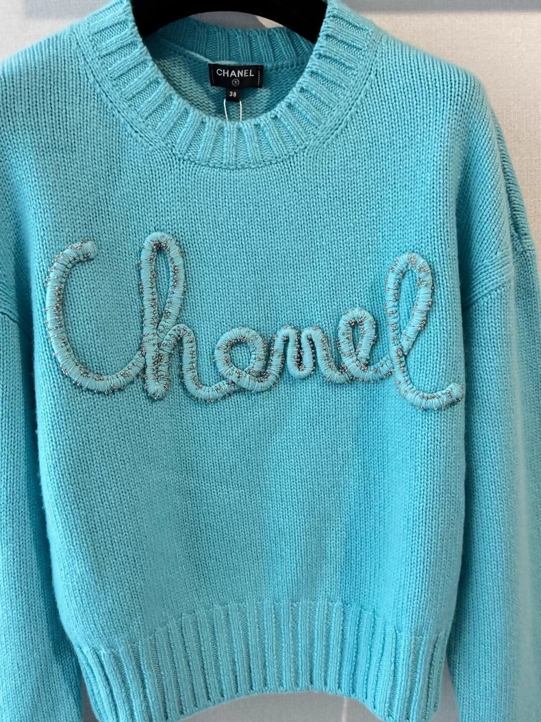 Chanel 20B Blue Cashmere Knit Top