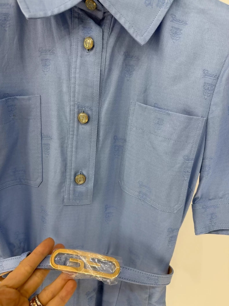 Gucci 2024 logo pleated print dress with belt