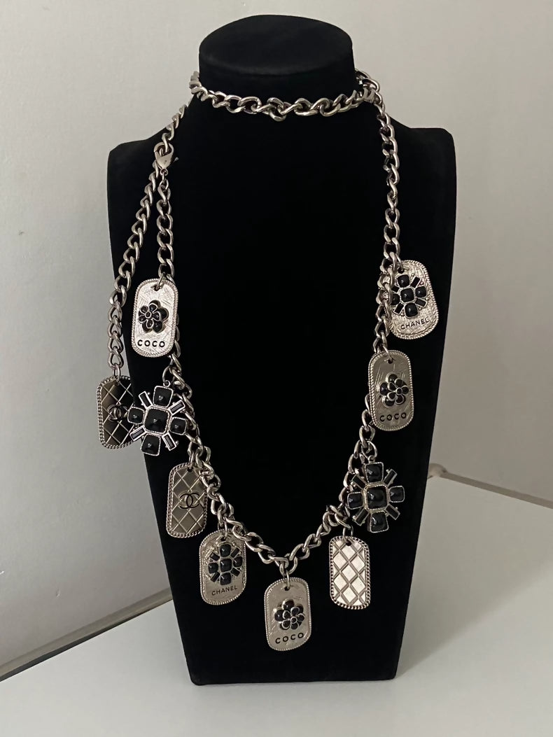 Chanel 09 Black Enamel Silver Plate Waist Chain/Necklace