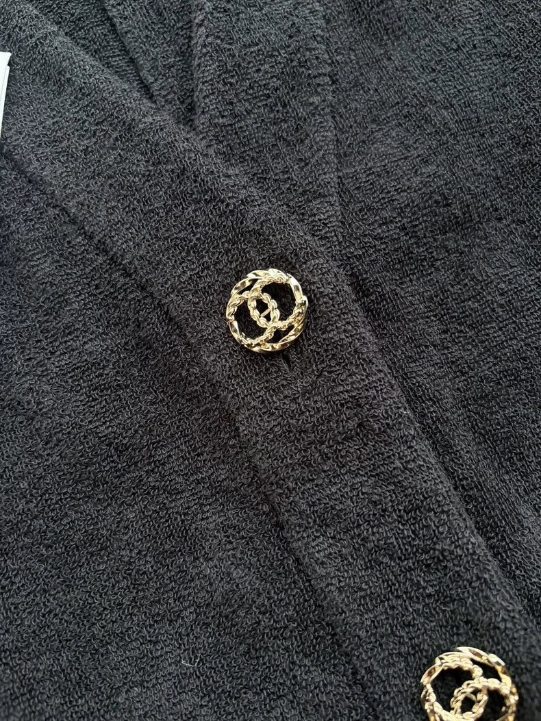 Chanel 20M terry cloth double C black cardigan