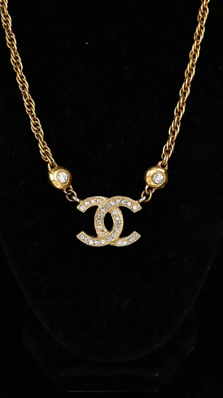 Chanel Rhinestone CC Pendant Necklace