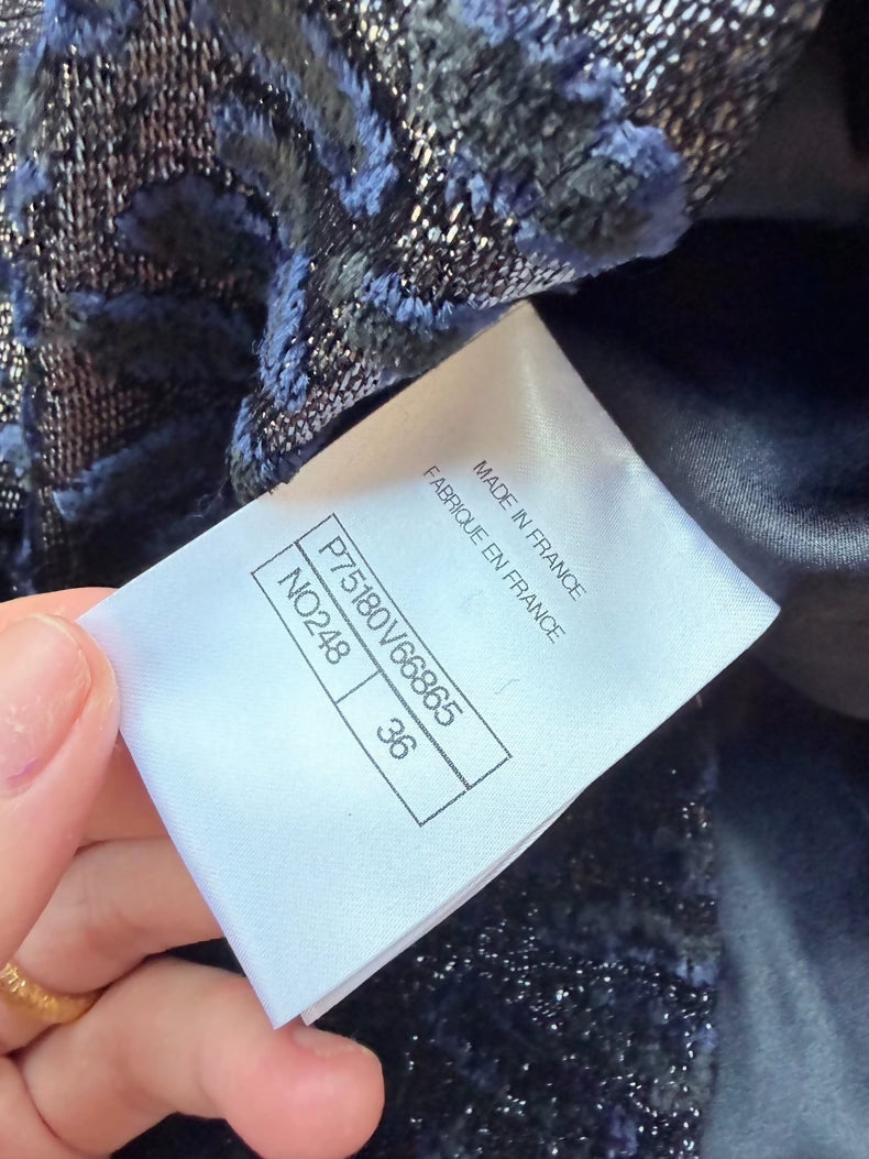 Chanel 23A Navy Blue Leopard Print Velvet Jacket