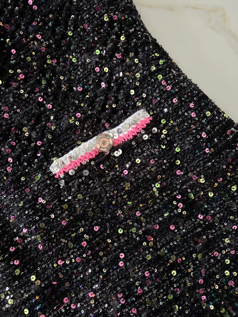 Chanel 24C black pink Sequined tweed Dress