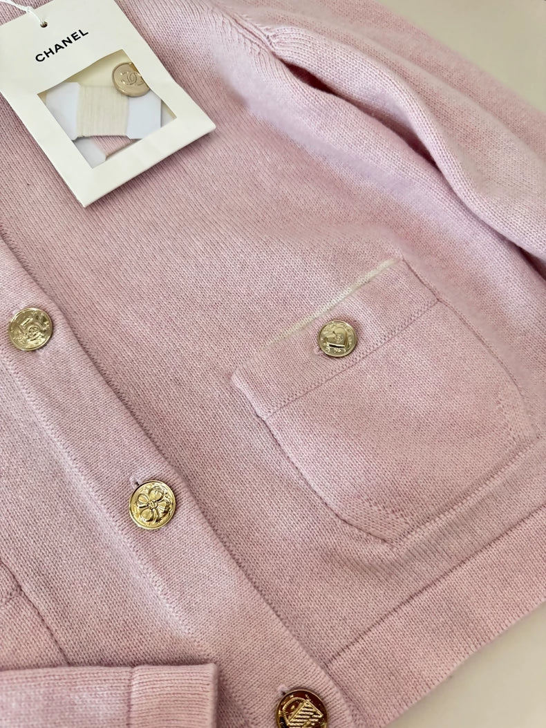 Chanel 25B Pink Knit Cardigan