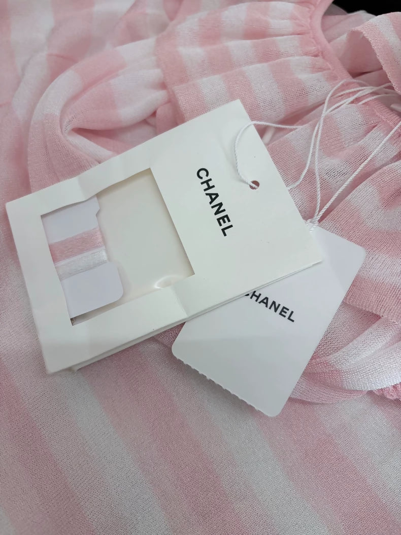 Chanel 24S Pink white Striped Dress