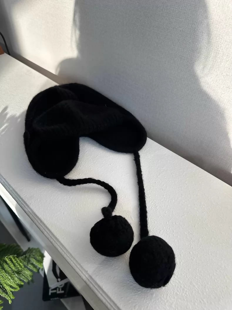 Chanel 25B Fall/Winter Limited Edition Black Pom-Pom Hat/Beanie