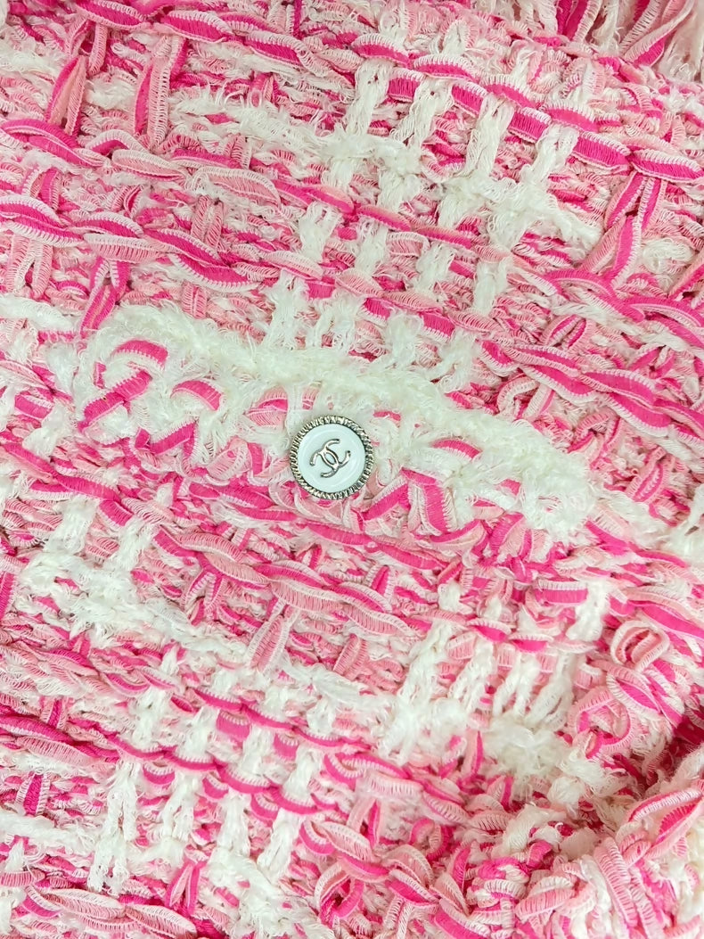 Chanel pink tweed fringed top