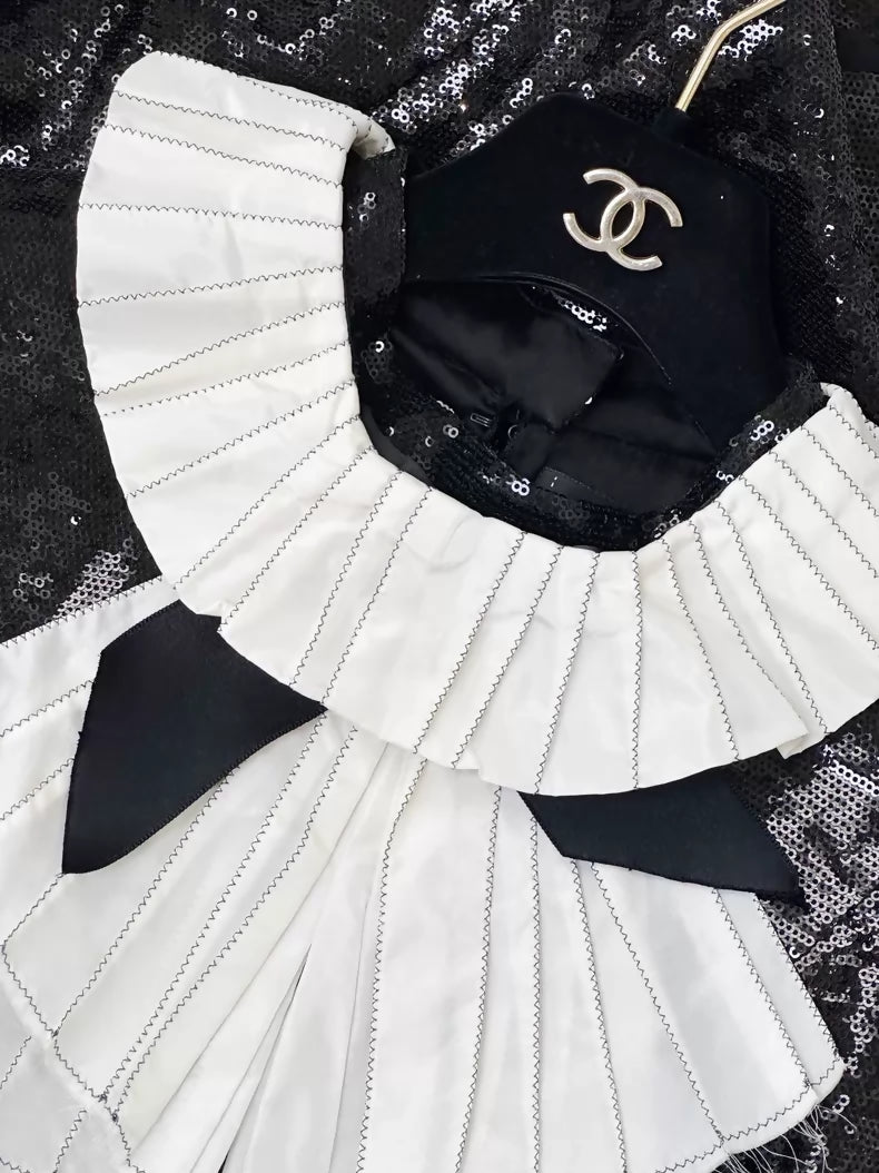 Chanel 2009 runway piece black & White sequined dress