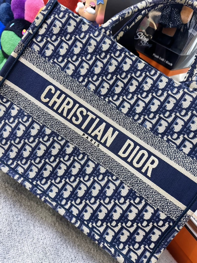 Dior Book Tote bag with blue monogram logo embroidery