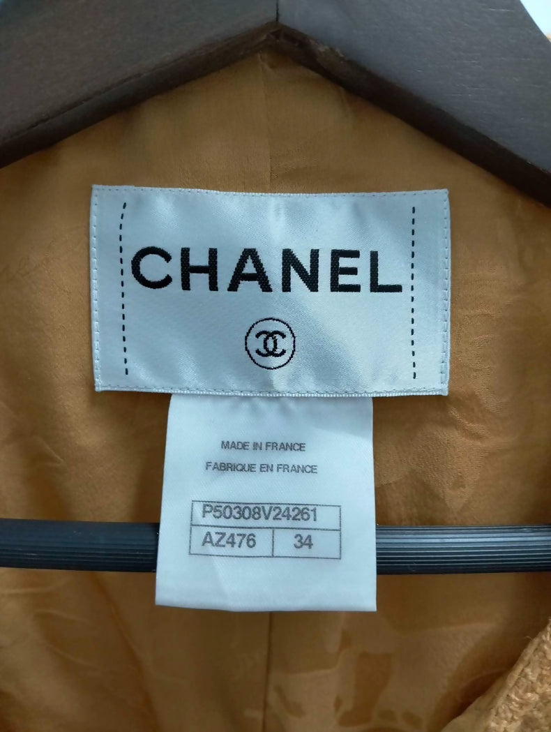 Chanel Supermarket Collection 14B, mustard yellow jacket & skirt