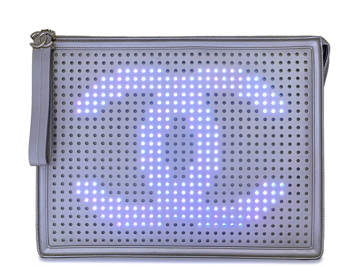 RARE CHANEL 2017 LED 2.0 OVERSIZED XL CLUTCH BAG SILVER