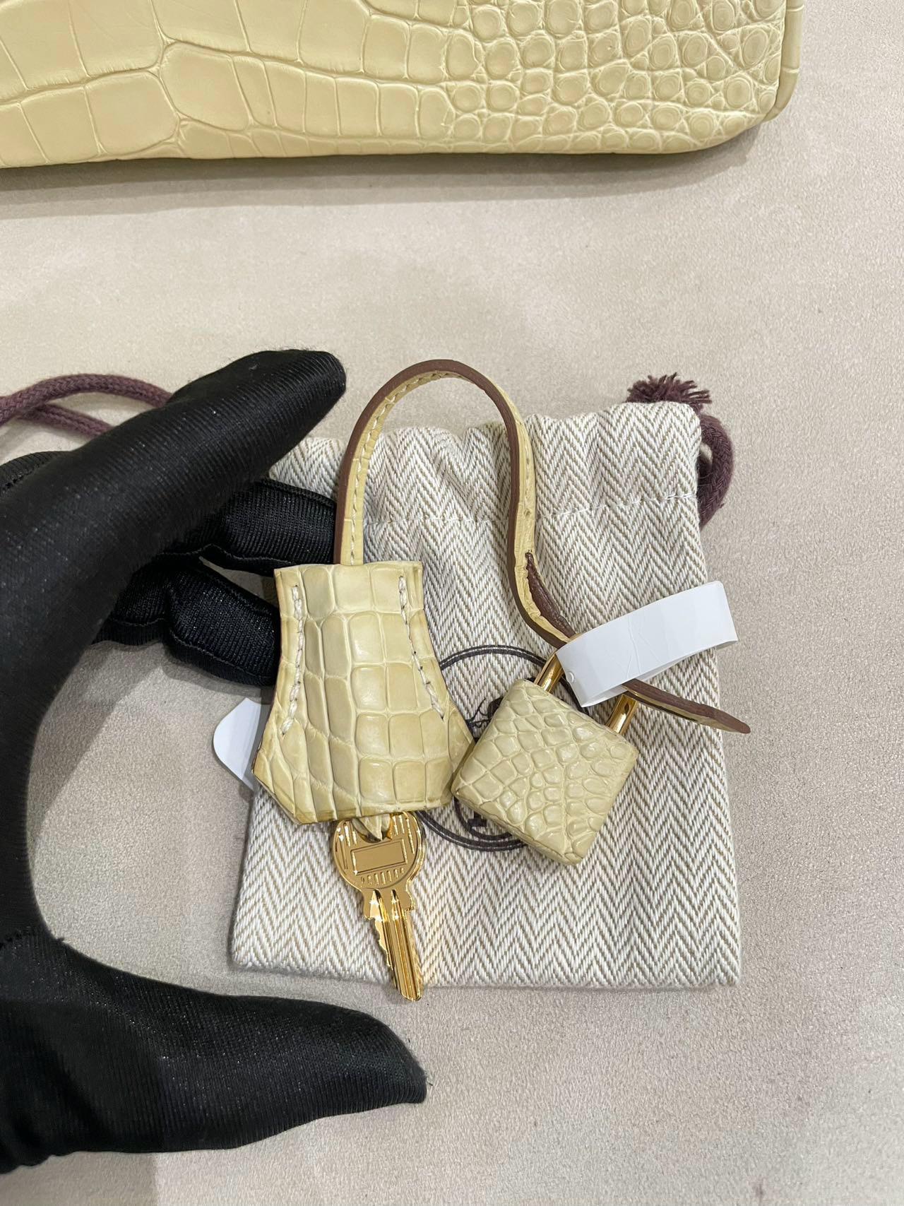 Hermes Birkin 25 Y1 Vanille Matte Crocodile Leather Gold Hardware
