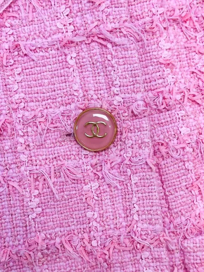 Chanel 23C pink tweed dress/jacket