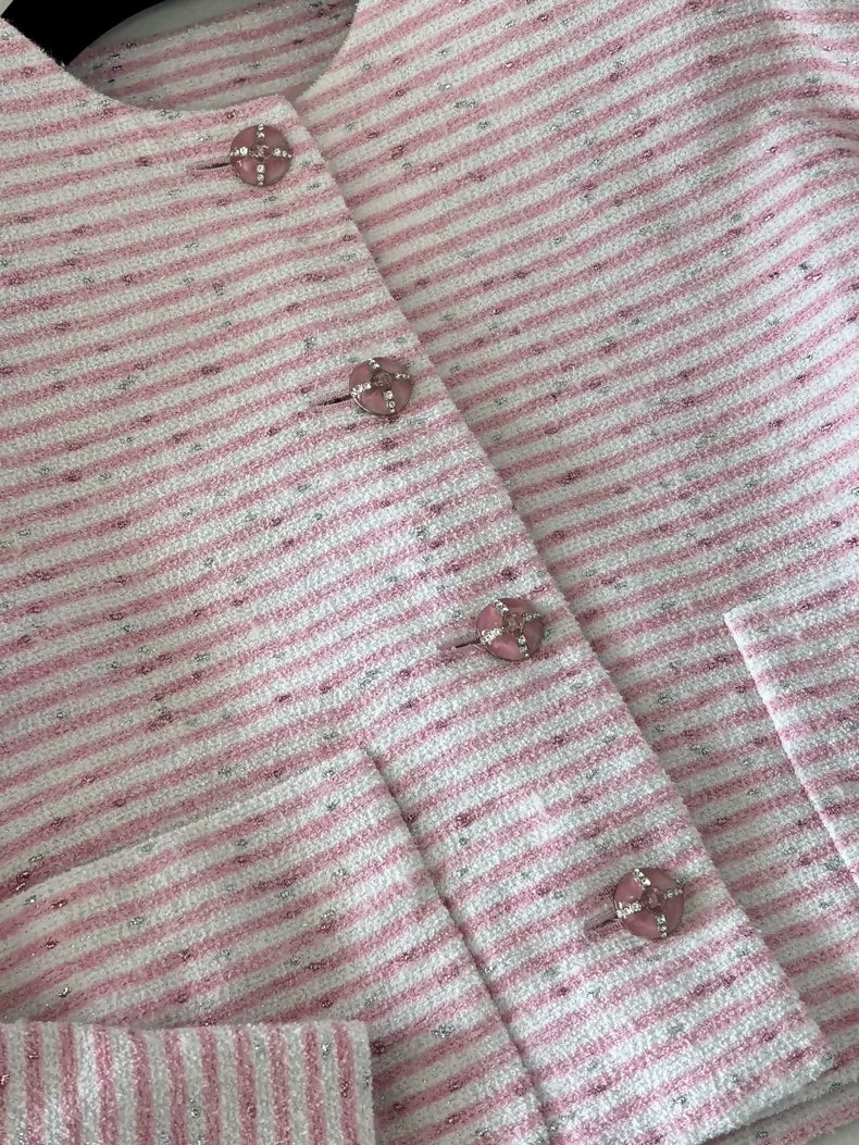 Chanel 24C Pink and White Striped Jacket