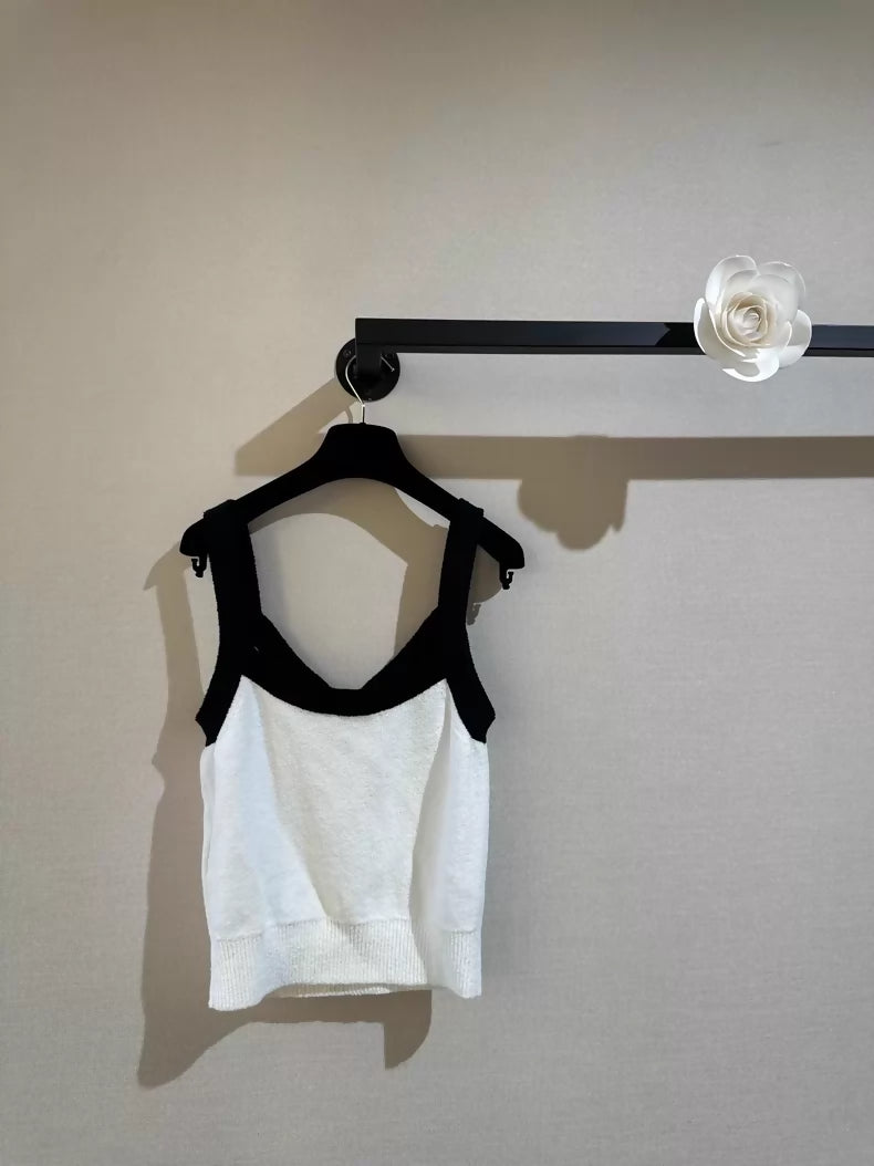 Chanel 23P black and white terry cloth camisole top