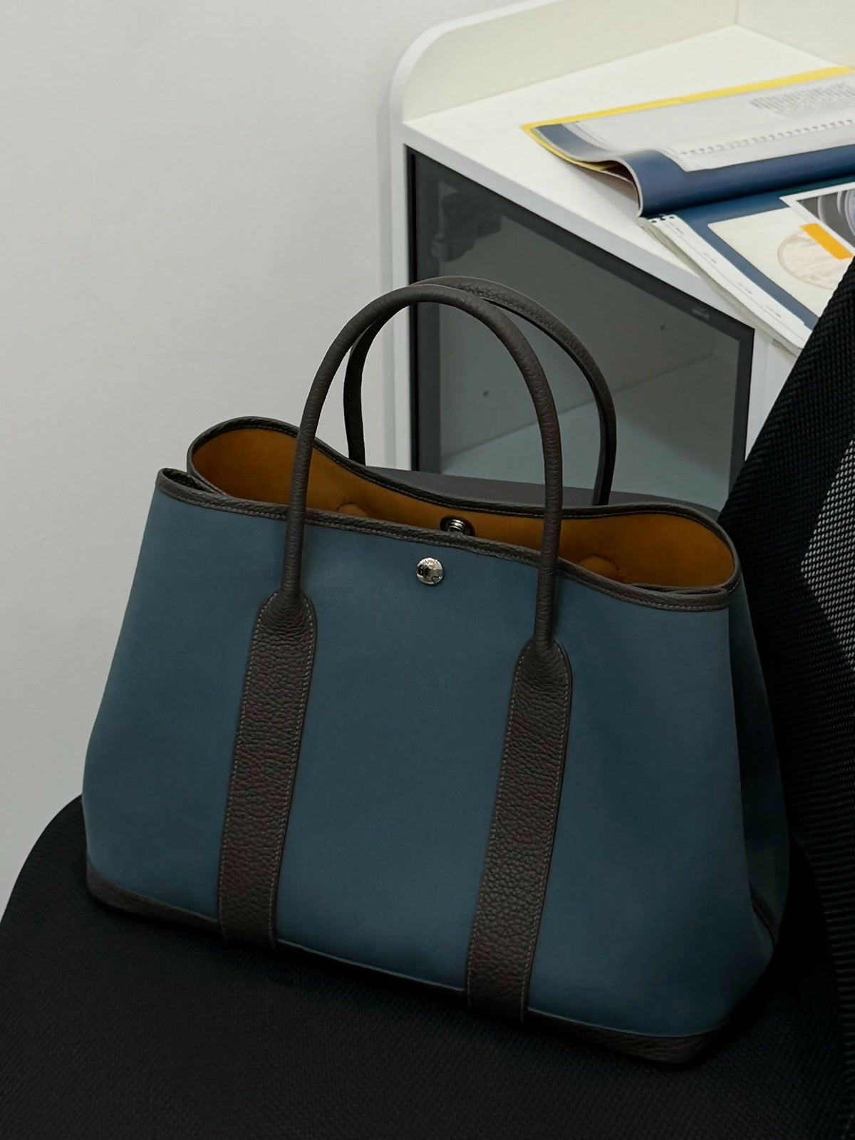 Hermès Garden Party 36 Bleu Turquoise Canvas with Gold Brown Leather Interior & Trim
