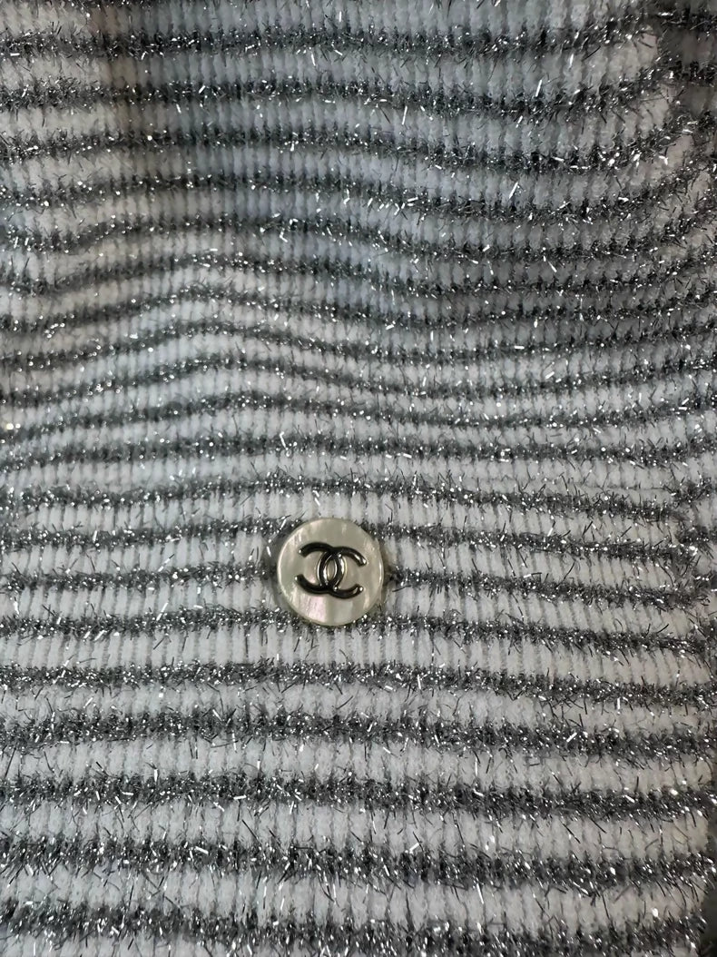 Chanel 24M grey/white striped cardigan
