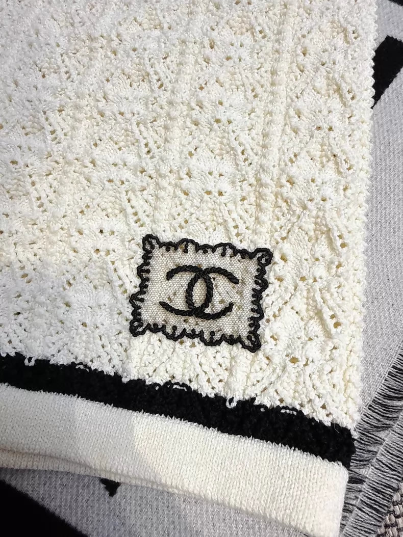 Chanel 24P Beige Lace Embroidered Logo Knit Shorts