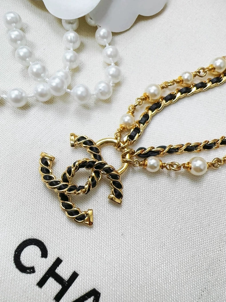 Chanel 24K gold leather-strung chain necklace
