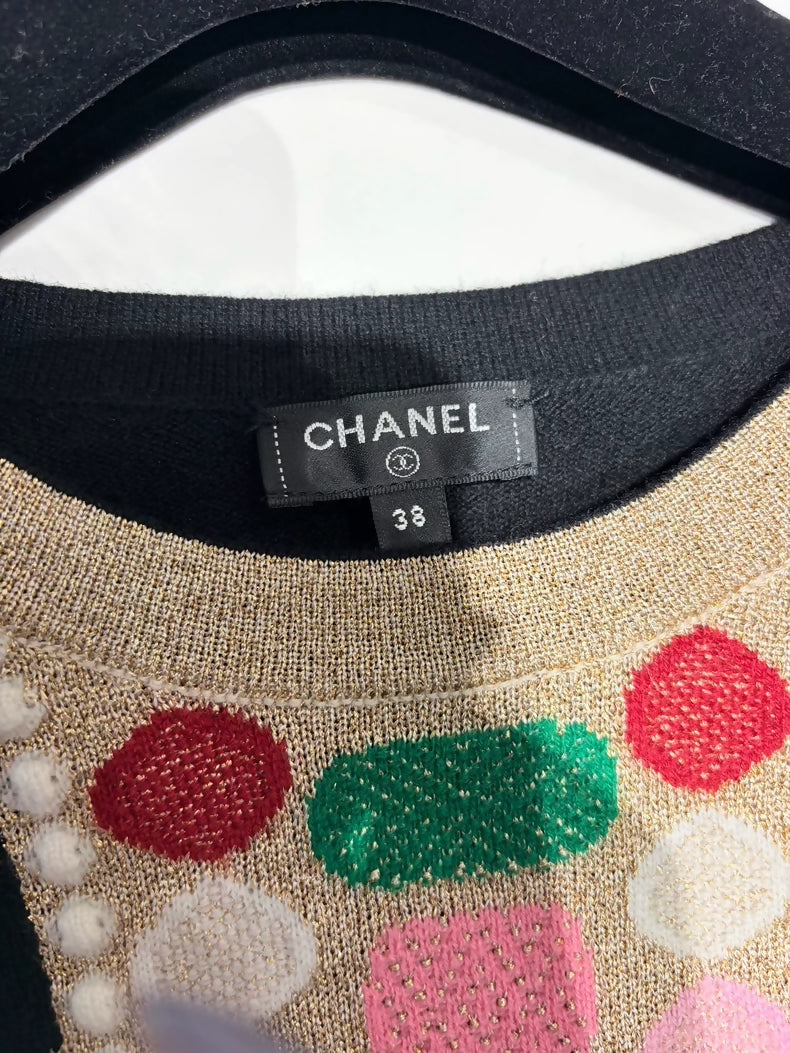 Chanel 20 Cross Gemstone Black Knit Sweater