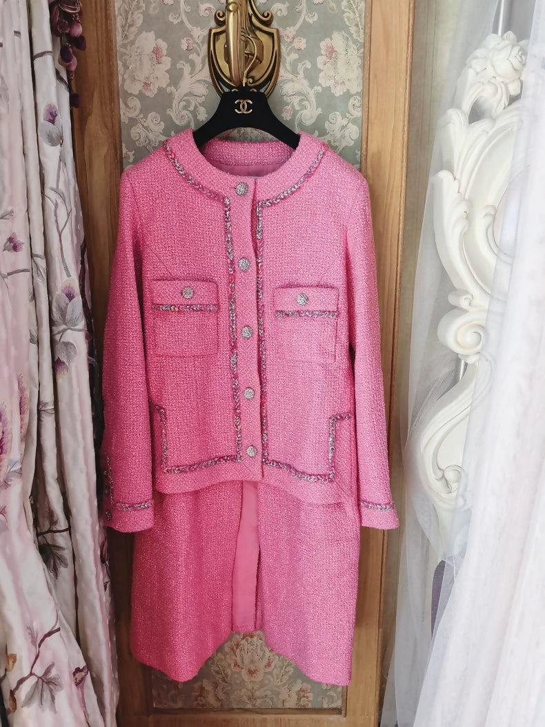 Chanel 22A pink tweed midi coat
