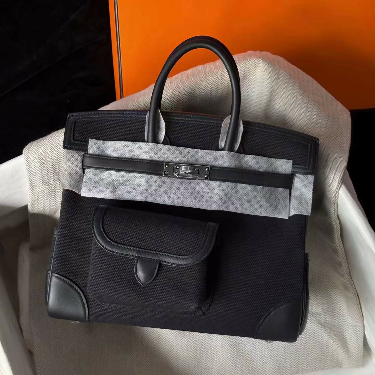 Hermès Birkin 25 Cargo Noir (Black) Canvas / Swift Leather with Palladium Hardware