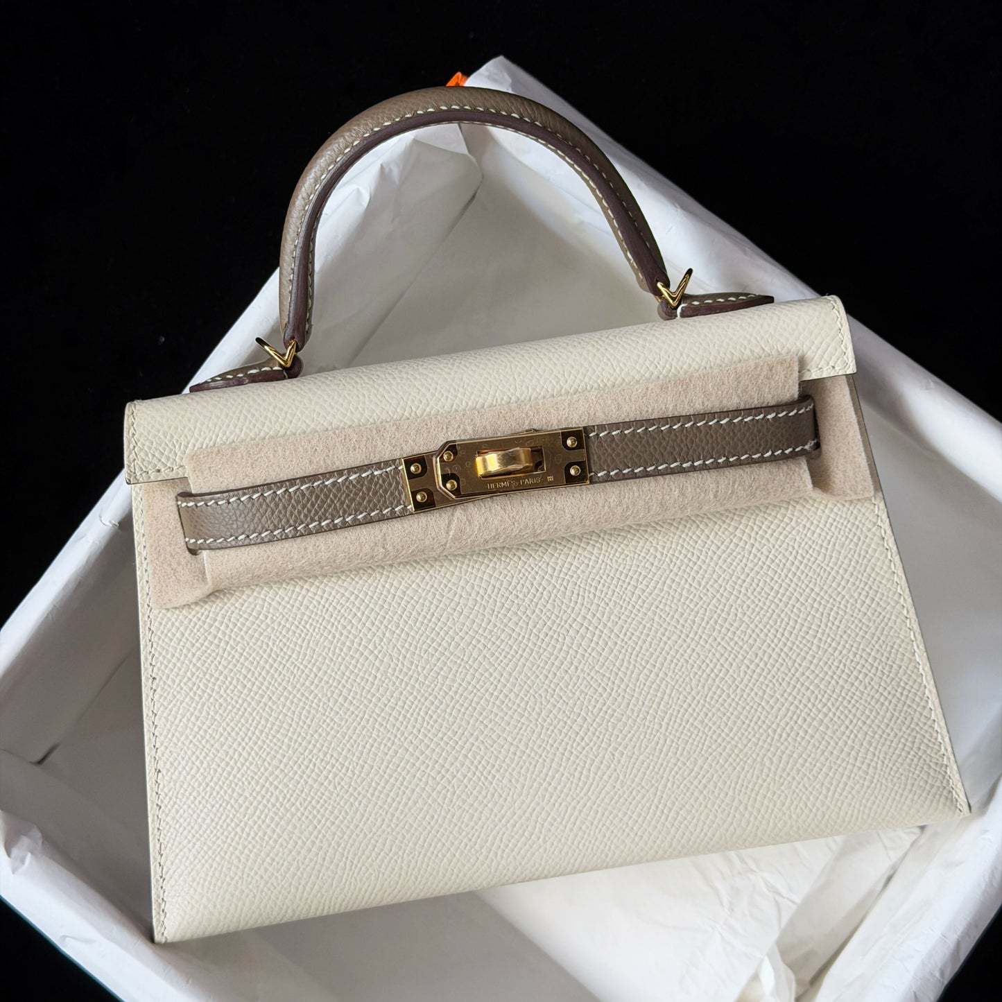 Hermès Mini Kelly II (20) Craie & Étain Epsom with Gold Hardware Z Stamp