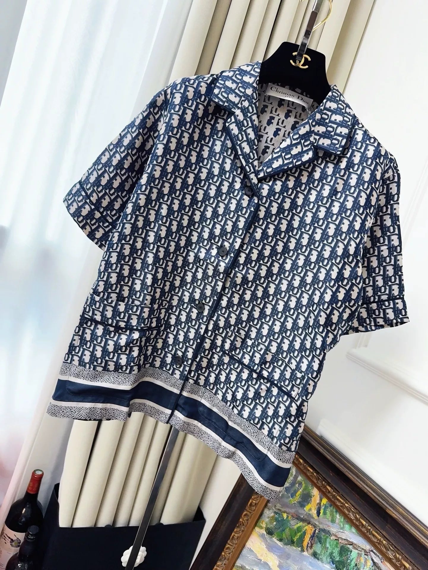 Dior classic blue monogram full-print logo shirt – Wararni.com