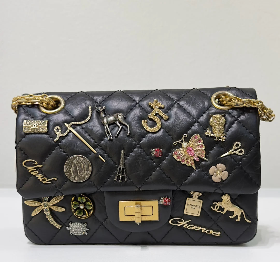 Chanel Black Quilted Aged Leather Lucky Charms Reissue 2.55