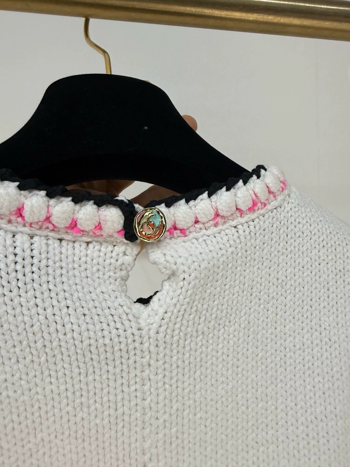 Chanel 24S white Rainbow Striped Knit Top