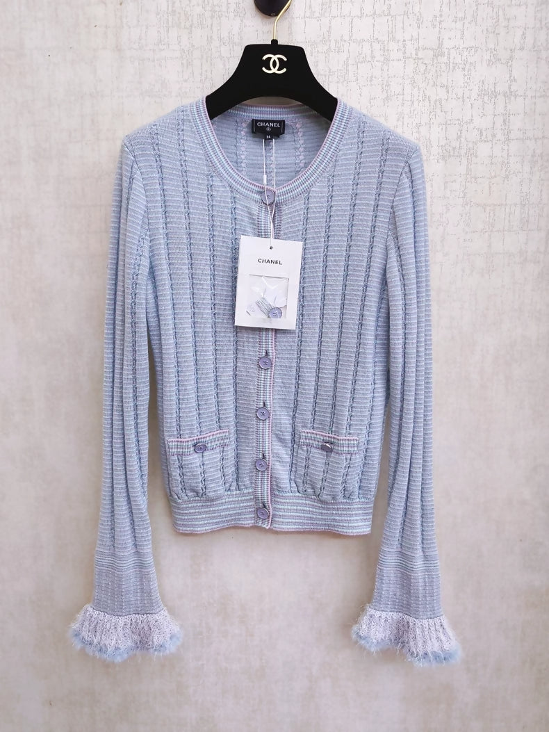 Chanel 25B light blue cashmere knit cardigan