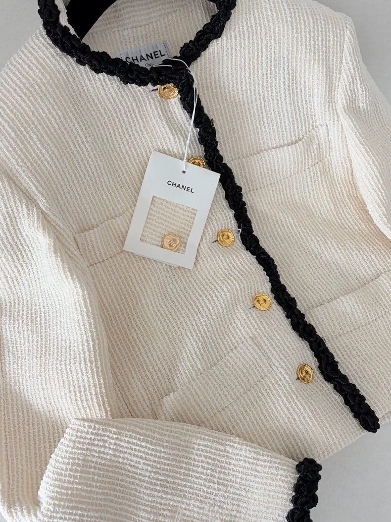 Chanel 26S Limited Edition White Jacket with Black Trim and Four Pockets