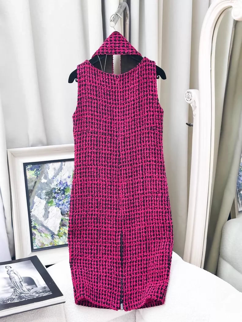 Chanel 16k Pink and Black Tweed Dress + Jacket + Shawl