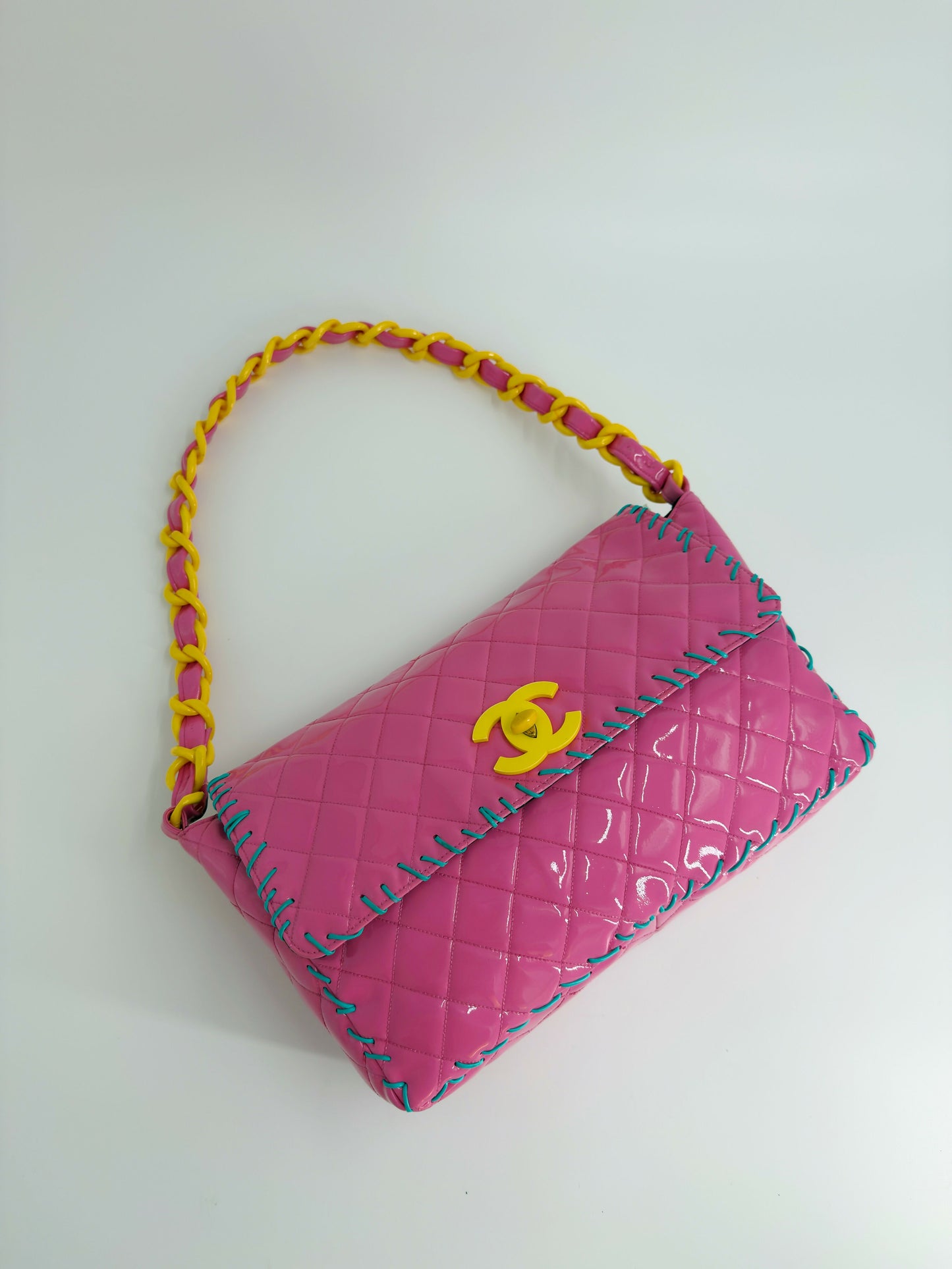 Chanel 1994 Vintage Pink Vinyl Jumbo Flap Bag
