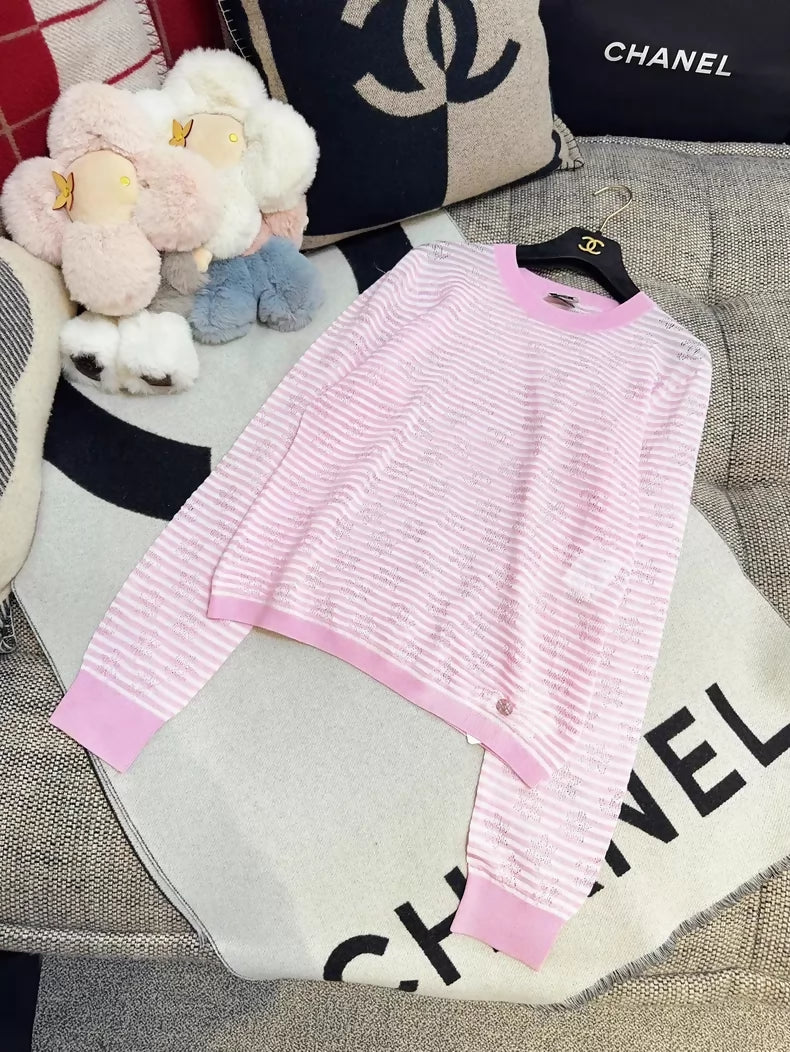 Chanel 24C pink striped knit top