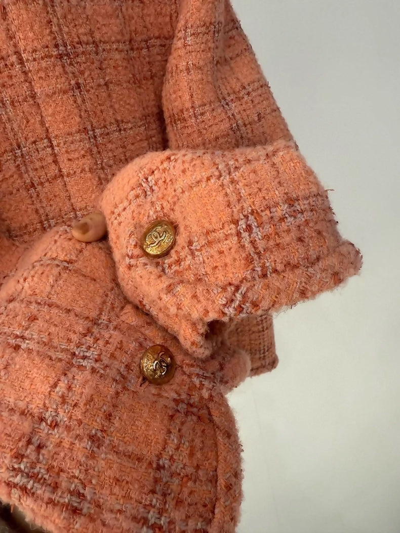 Chanel 24A Métiers d'Art orange wool check tweed coat,